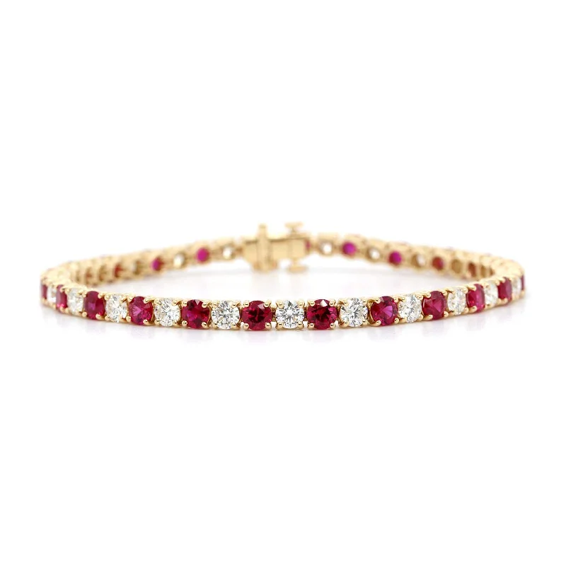 18K Yellow Gold Round Ruby and Diamond Bracelet