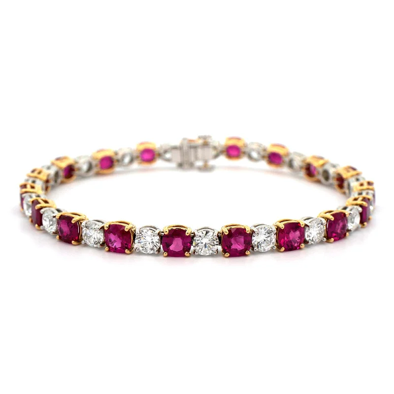 18K Yellow and Platinum Bezel Set Alternating Ruby and Diamond Bracelet