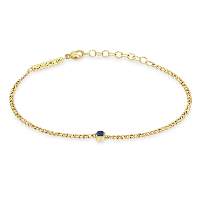 14K Yellow Gold Blue Sapphire X Small Curb Chain Bracelet