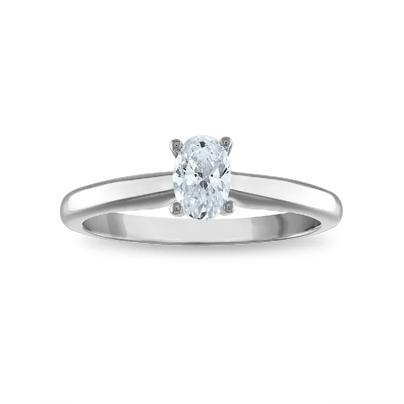 Signature Certificate EcoLove 1/2 CTW Oval Diamond Solitaire Engagement Ring in 14KT White Gold