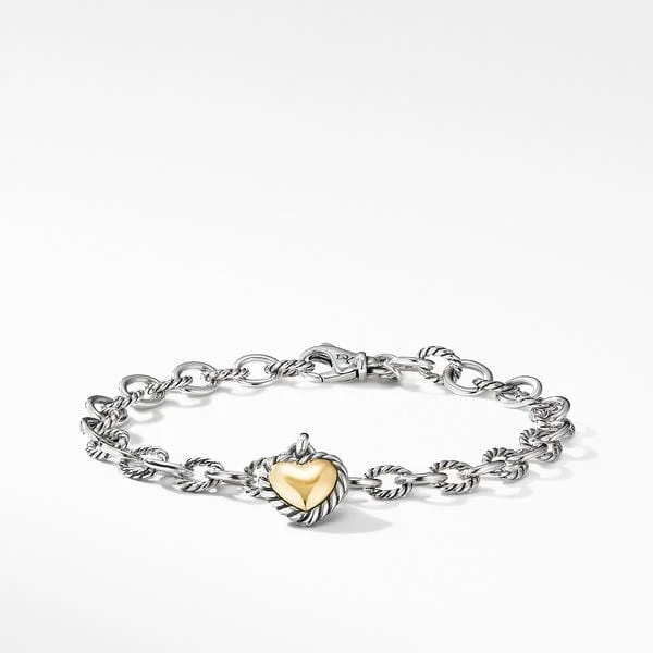 Cable Cookie Classic Heart Charm Bracelet with 18K Yellow Gold