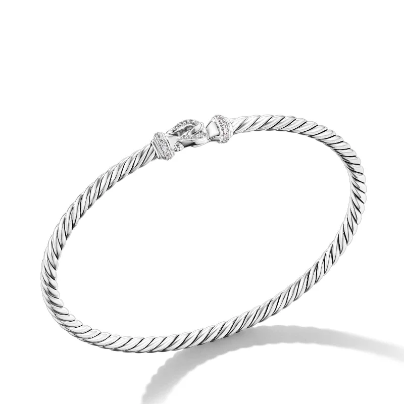 Buckle Classic Cable Bracelet in Sterling Silver with Diamonds, 3mm