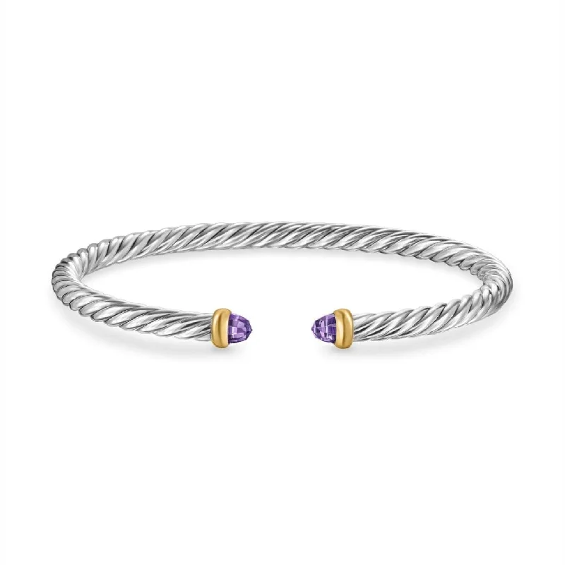 Cable Flex Bracelet in Sterling Silver with 14K Yellow Gold and Amethyst, 4mm