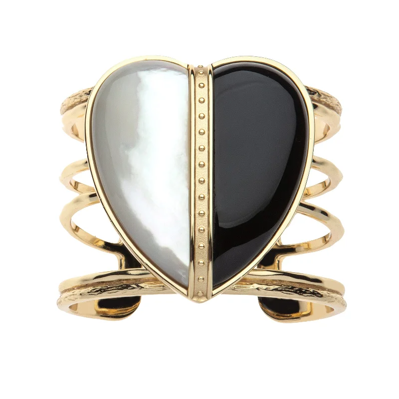 LOVE Split Carry Your Heart Cuff in Mother of Pearl and Black Agate